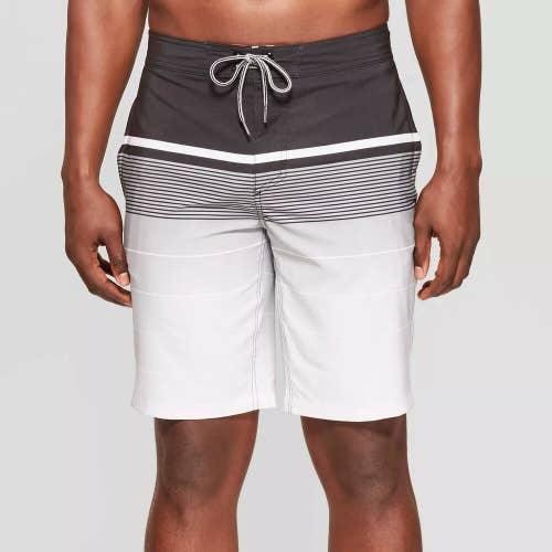 NWT Goodfellow & Co. Men's 10" Stripe Boardshorts Black/White 32" 10" Inseam
