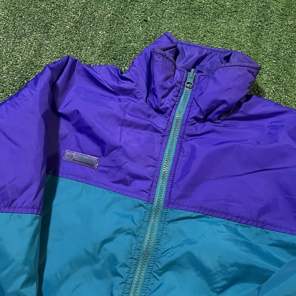 turquoise and purple jacket