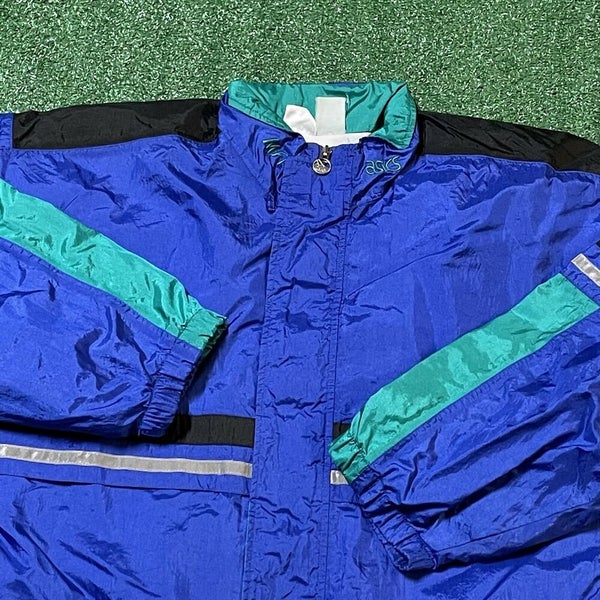 Asics Windbreaker Jacket Mens Large Adult Blue Vintage 90s Athletic Running USA