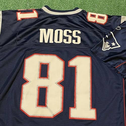 Randy Moss New England Patriots Jersey Mens 2XL Blue NFL Football Authentic 81