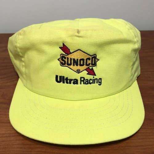 Sunoco Ultra Racing Hat Snapback Cap Neon Yellow Vintage 90s Gasoline Motor Cars