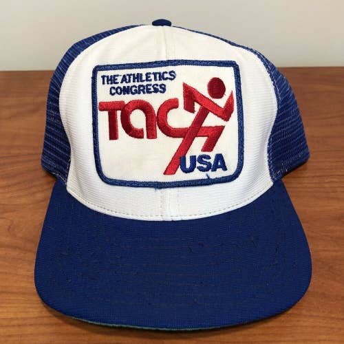 Tack Trucker Hat Snapback Cap Mesh Blue Vintage 80s Athletics Congress USA Mens