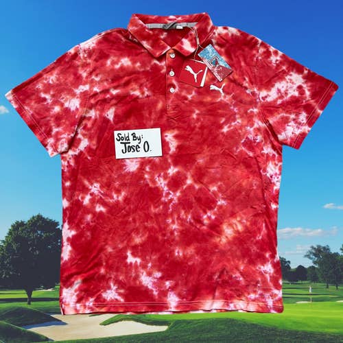 PUMA HAIGHT POLO BARBADOS CHERRY MENS SIZE XL TIE DYE GOLF RED NEW