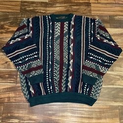 Vtg 90s Croft & Barrow Coogi Type Ribbed 3D Knit Multi Color Cosby Sweater XL/2X