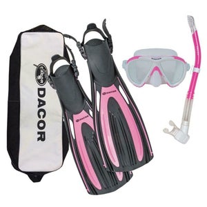 NEW $180 Dacor Mariner Scuba Swim Mask Fins & Snorkel Combo Size XS S Pink Mares