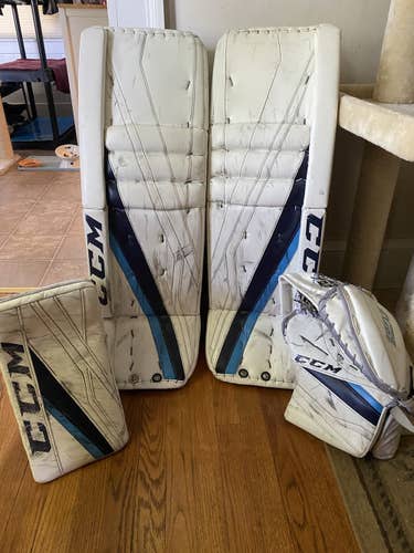 QMJHL Pro Return CCM Eflex 3 Goalie Pads, Glove, & Blocker - 34 + 2