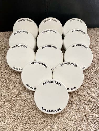 NEW: 12 OFFICIAL WHITE ICE HOCKEY PUCKS - GOALIE TRAINING AID