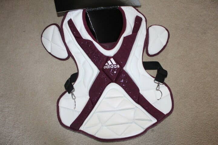 ADIDAS PRO SERIES 2.0 CATCHERS CHEST PROTECTOR 16" BASEBALL MAROON WHITE BRAND NEW HTF RARE MSTATE