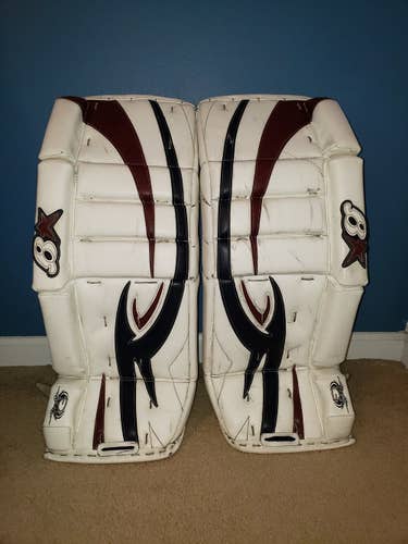 White/Blue/Maroon Used Junior 28 + 1" Brian's Zero G Goalie Leg Pads
