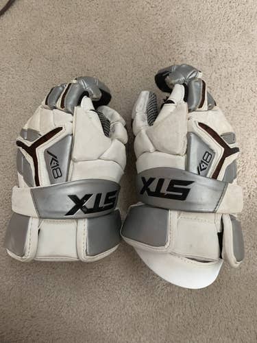 White Used STX 11" K18 Lacrosse Gloves with K18 arm pads medium