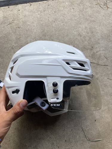 White Used Large CCM Tacks 710 Helmet Pro Stock