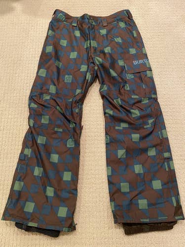 Men's Burton Dry Ride Brown/Green/Blue Checkered Snowboard Cargo Pants - Size L