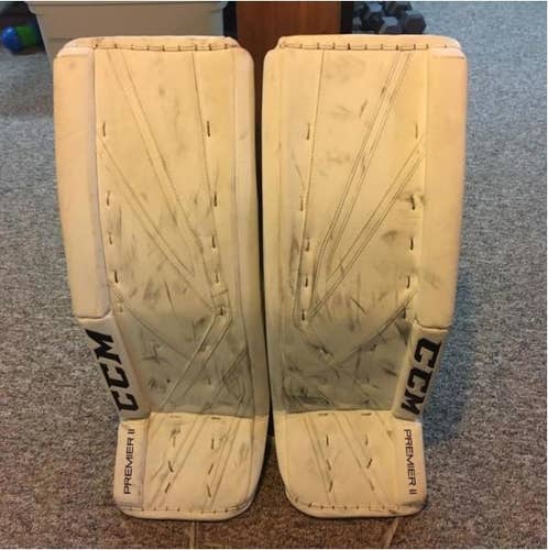 White Senior 34" CCM Premier II Pro Goalie Leg Pads