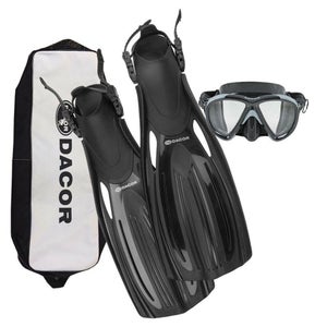 NEW $150 Dacor Mariner Scuba Swim Mask & Fins Combo Black  XS S L XL Mares