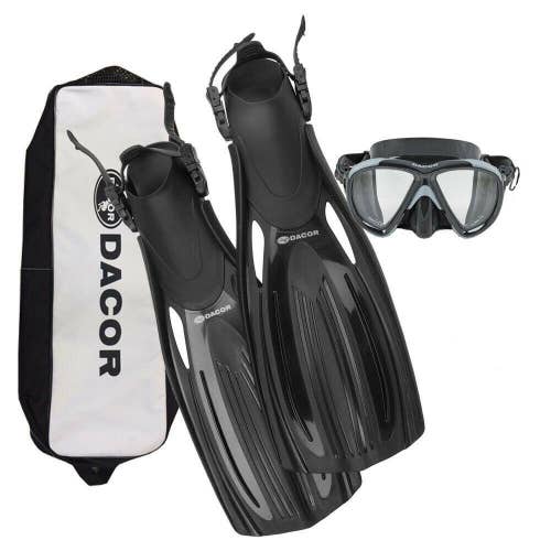 NEW $150 Dacor Mariner Scuba Swim Mask & Fins Combo Black  XS S L XL Mares