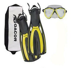 NEW $150 Dacor Mariner Scuba Swim Mask & Fins Combo Yellow  M L XL Mares