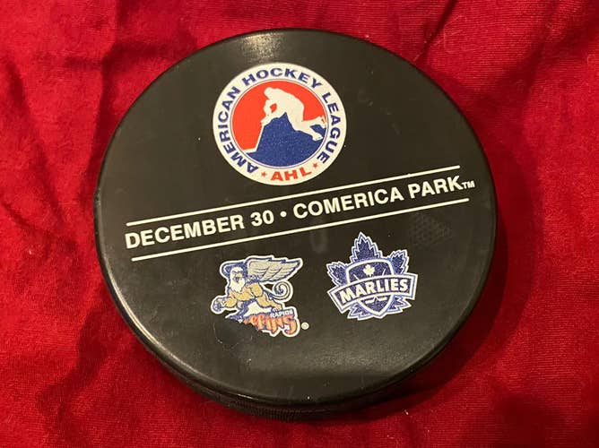 12/30/13 Used AHL Hockey Puck Grand Rapids Griffins vs Toronto Marlies "Hockeytown Winter Festival"