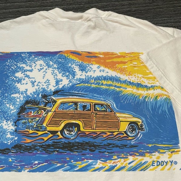 Reyn Spooner T Shirt Mens Medium Adult White Surfing Car Beach Eddy Y Vintage