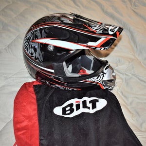 BiLT Motocross Helmet with Protective Bag, Red/White/Black, Jr. Large