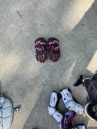 Maroon Culver Military Academy Used Player's STX Cell III Lacrosse Gloves 13"