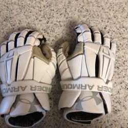 White Used Player's Under Armour 13" Command Pro Lacrosse Gloves