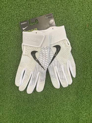 White New Large Nike Force Elite Batting Gloves