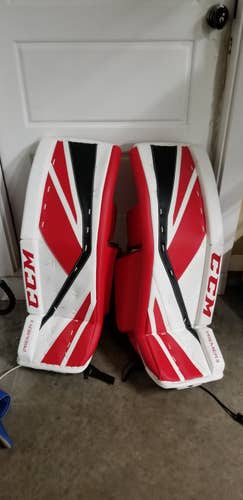 White Used Senior 34+1" CCM Premier II Pro Goalie Leg Pads
