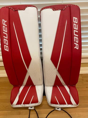 Used Intermediate Small (30") Bauer Supreme 3S Goalie Leg Pads Red & White