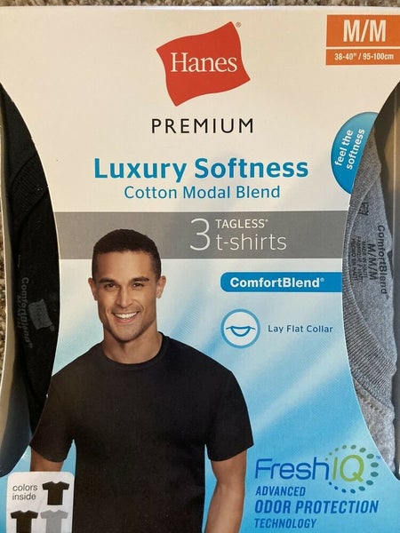 NIB Hanes 3 Pk Premium Men's Luxury Softness Cotton Modal Blend Crew  Undershirts