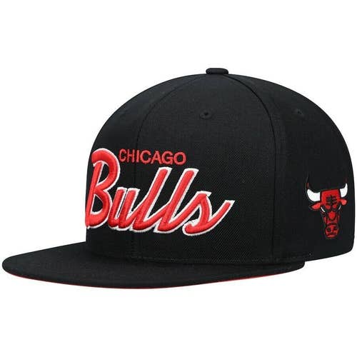 Chicago Bulls Mitchell & Ness NBA Snapback Hat Script Logo Cap Black
