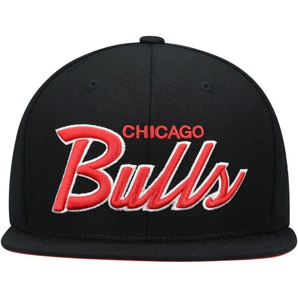 Men's Chicago Bulls Mitchell & Ness Red Hardwood Classics Vintage Script Snapback  Hat