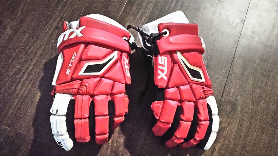 Red Used Player's STX Cell III Lacrosse Gloves 12"
