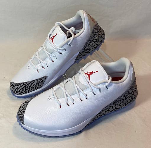 NIKE Air Jordan ADG "White Cement" Size 9.5 White/Fire Red Golf Shoes/Cleats New