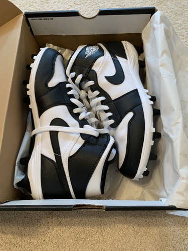 Nike Air Jordan 1 TD Cleats Black White Football Mid AR5604-100 Mens Size 10.5