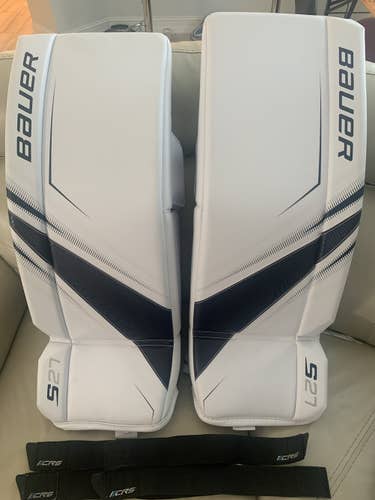 NEW Bauer S27 Goal Pads, White/Blue, Sr. X-Small (32”+ 1)
