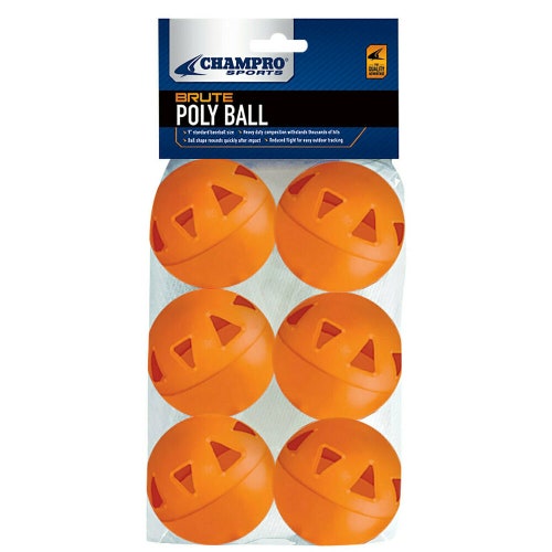 Champro Brute Poly 9" Baseballs - Orange 6 Pack