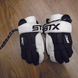Black and White Used Player's STX Impact Lacrosse Gloves 8"