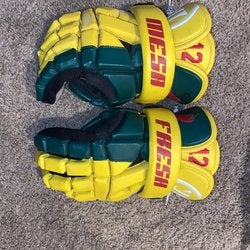 Yellow Used Player's Warrior 13" Lacrosse Gloves