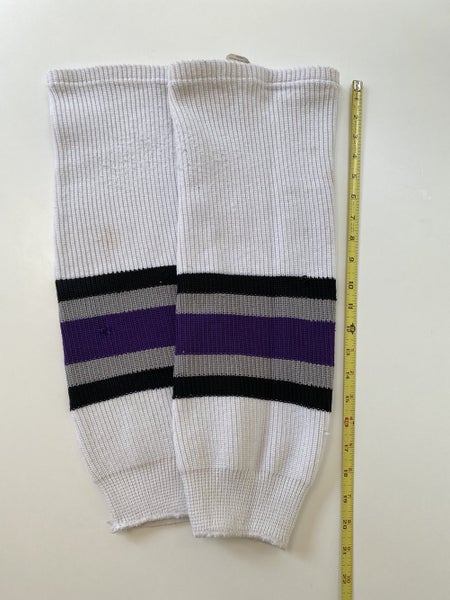 Used Knit Hockey Socks - White/purple/black