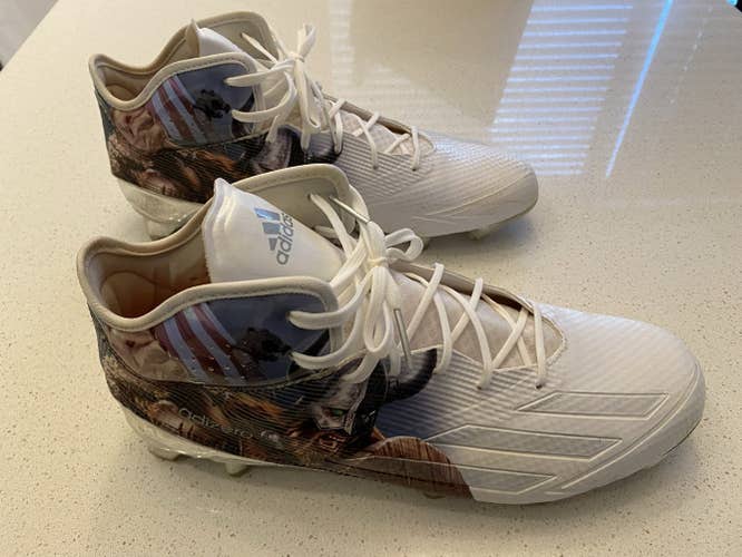 White Adult Used Men's Size 12 (Women's 13) Molded Cleats Adidas High Top adizero