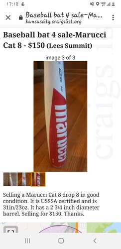 Used USSSA Certified 2020 Marucci Alloy CAT 8 Bat (-8) 23 oz 31"