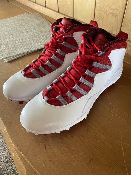 White/Gym Red Men's Molded Air Jordan 10 Cleats