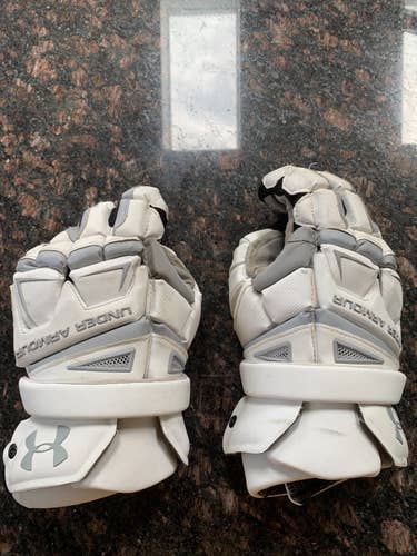 White Used Player's Under Armour 13" Engage Lacrosse Gloves
