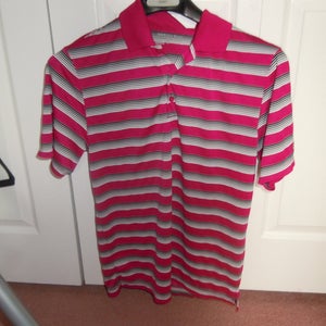 NIKE MENS GOLF/POLO SHIRT SIZE SMALL-RED WITH WHITE/BLACK STRIPES