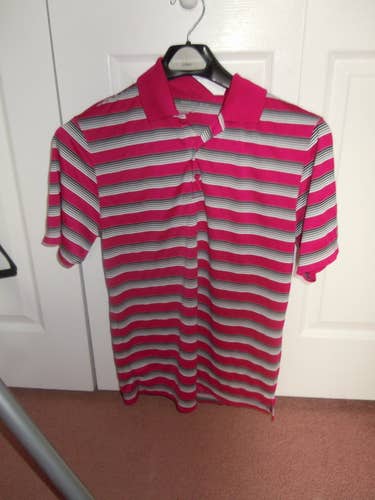 NIKE MENS GOLF/POLO SHIRT SIZE SMALL-RED WITH WHITE/BLACK STRIPES