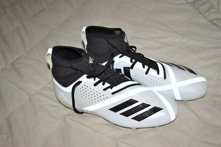 NEW - Adidas Adizero Football Cleats, White/Black, Size 10