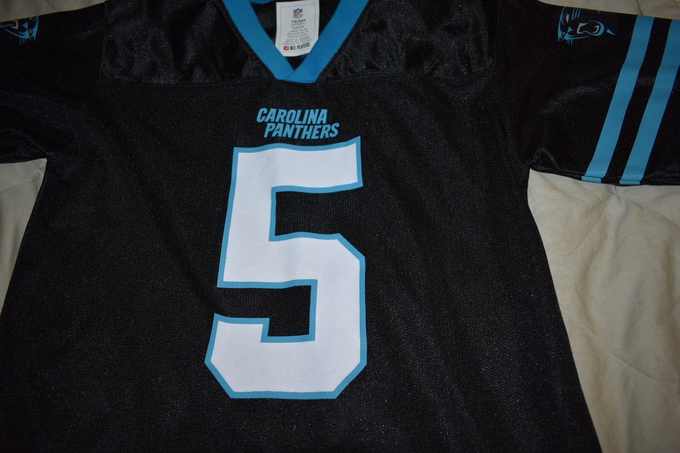 NFL Team Carolina Panthers #5 Teddy Bridgewater Football Jersey, Black.  Youth Large