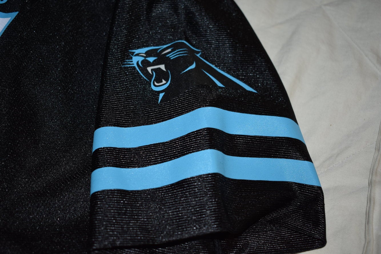 NFL Football Jersey Shirt Carolina Panthers 95 Black Teal Majestic