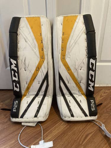 White Junior 28" CCM Premier P2.5 Goalie Leg Pads