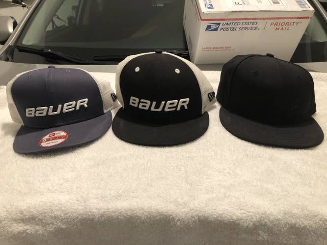 Three Bauer Hockey Flat Bill Hats